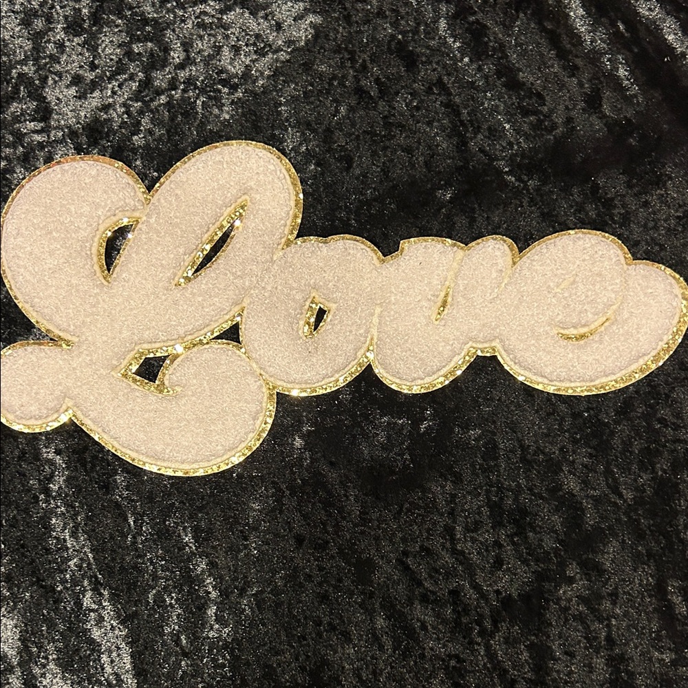 Large Gold and Cream 'Love' Iron-on Patch